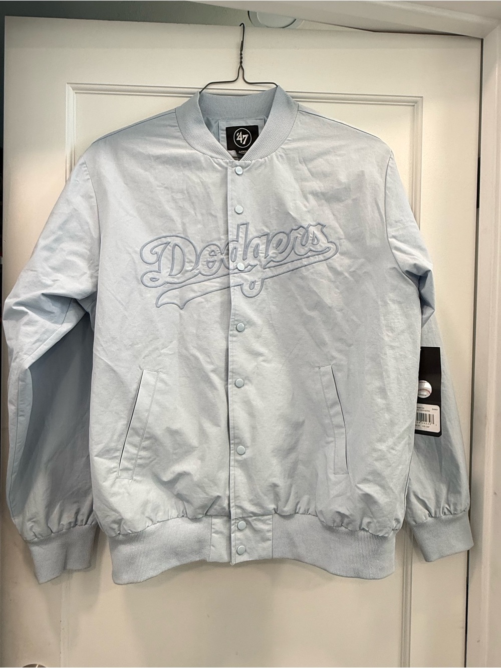 '47 Brand Dodgers Trademark Twill/Nylon Bomber Jacket NWT Ice Blue Men's Large